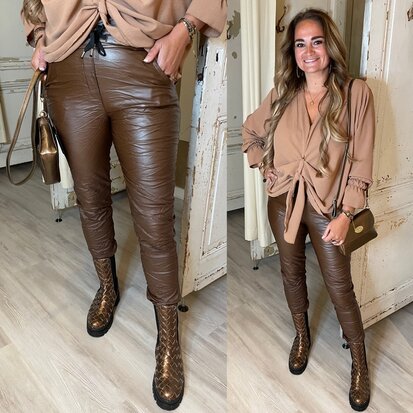 Lorena coating joggingbroek - BRUIN