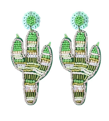 Kralen oorbellen cactus - groen 