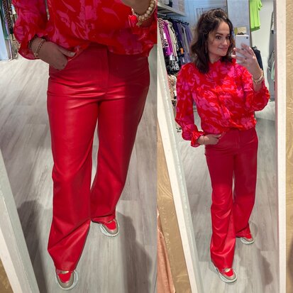 26. Azzurro leather look broek met rechte pijp - rood