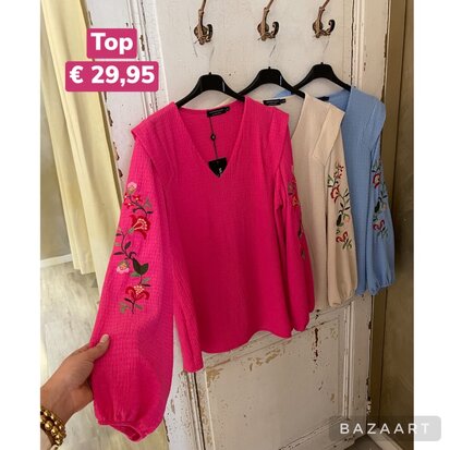 Nienke blouse met borduursels - roze