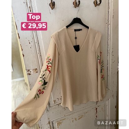 Nienke blouse met borduursels - beige