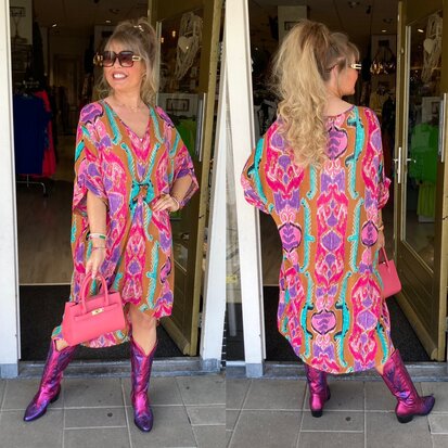 Mandy Leslie dress - camel/roze/paars