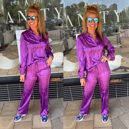 18. Satijnen broek met print - paars