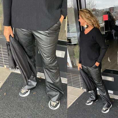Romy leather look broek - zwart
