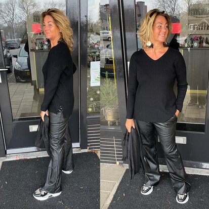 Romy leather look broek - zwart