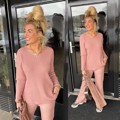 Sam rib sweater oud roze