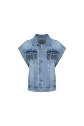 Fluresk Meghan gilet denim mid blue