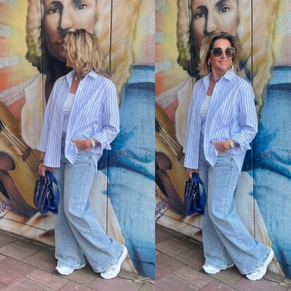 Sandra streep blouse - offwhite met blauwe strepen 0.1