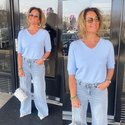 Yasmine fijngebreide top licht blauw