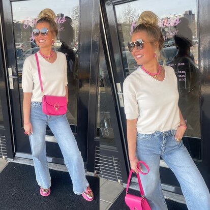 Yasmine fijngebreide top beige