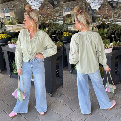 Kitty katoen blouse - army