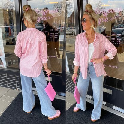 Sandra streep blouse - offwhite met roze strepen 0.6