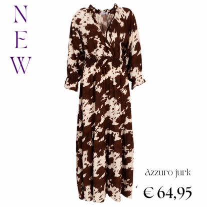 Azzurro Maxi dress gesmokte mouwen - koeienprint