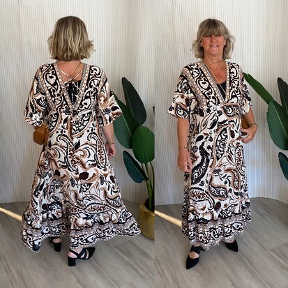 Nadia jurk taupe/offwhite/zwart