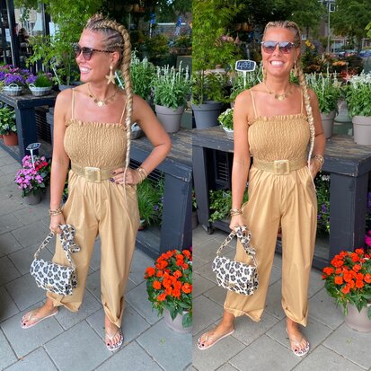 Offshoulder jumpsuit camel