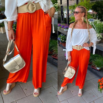 Wendy broek satijn oranje