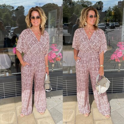 Jose jumpsuit zebra bruin/beige motief