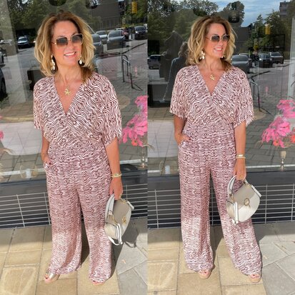 Jose jumpsuit zebra bruin/beige motief