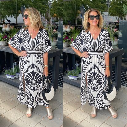 Amour jurk offwhite/zwart