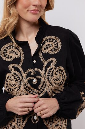 C&S Lisanne blouse Black/Light Camel