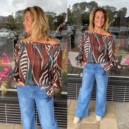 Laura print top off shoulder