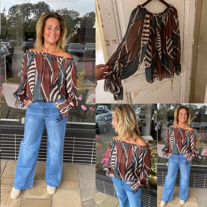 Laura print top off shoulder