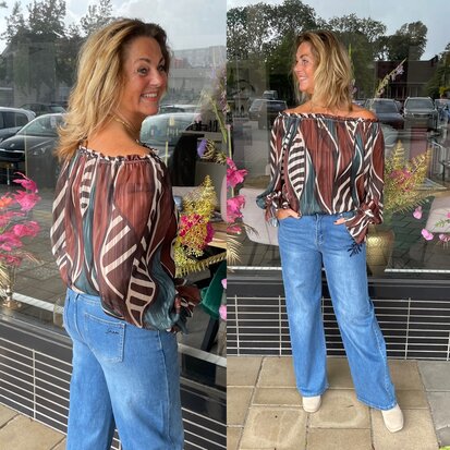 Laura print top off shoulder