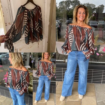 Laura print top off shoulder