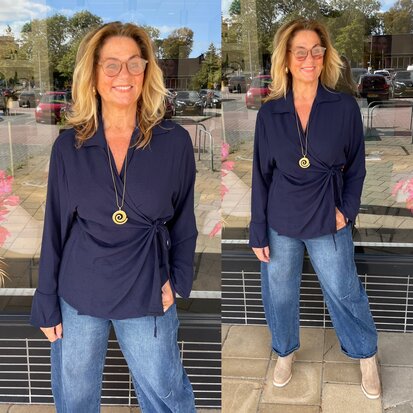 Annelies strik blouse blauw
