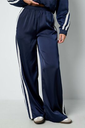 Satin Look Sporty Pants navy blue