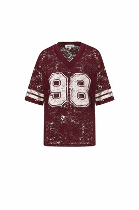 V-Neck Lace American T-shirt Bordeaux