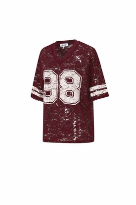 V-Neck Lace American T-shirt Bordeaux