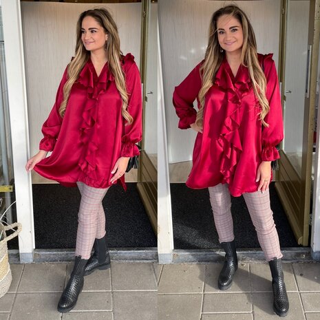 Diora Ruit broek/legging met ritjes - rood
