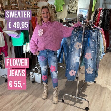 FLOWER STERTCH Jeans - paars/roze/offwhite
