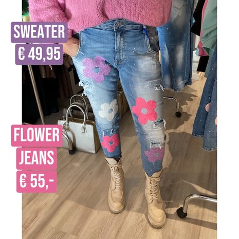 FLOWER STERTCH Jeans - paars/roze/offwhite