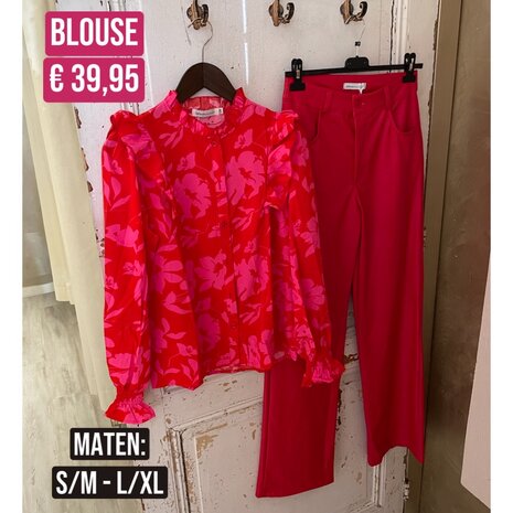 26. Azzurro leather look broek met rechte pijp - rood