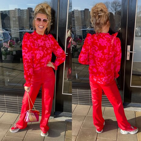 26. Azzurro leather look broek met rechte pijp - rood