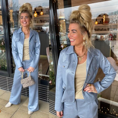 Suede glans jacket blauw