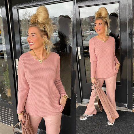 Sam rib sweater oud roze
