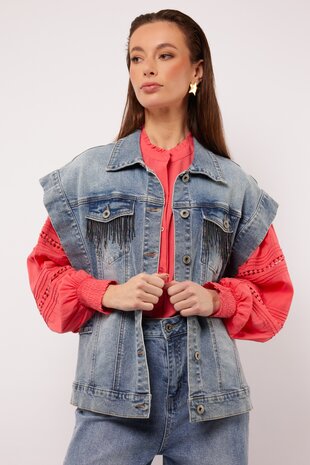 Fluresk Meghan gilet denim mid blue