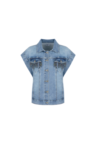 Fluresk Meghan gilet denim mid blue