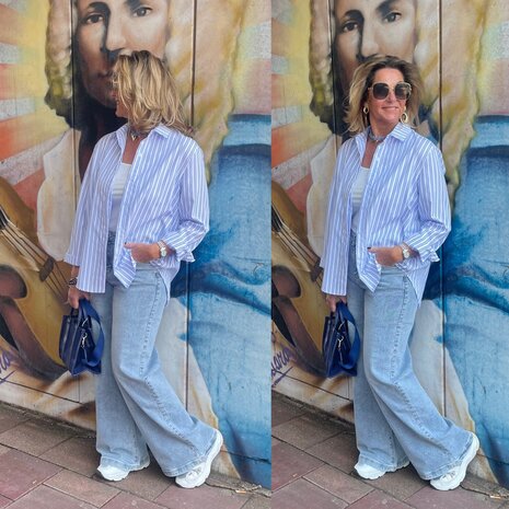 Sandra streep blouse - offwhite met blauwe strepen 0.1