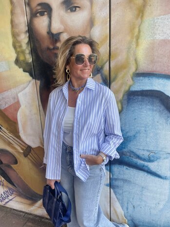 Sandra streep blouse - offwhite met blauwe strepen 0.1