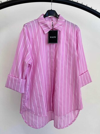 Sandra streep blouse - roze met witte strepen 0.2