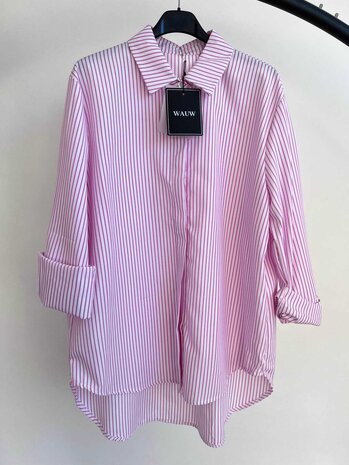 Sandra streep blouse - offwhite met roze strepen 0.4