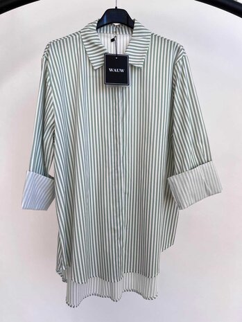 Sandra streep blouse - offwhite met groene strepen 0.5
