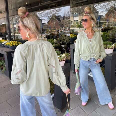 Kitty katoen blouse - army