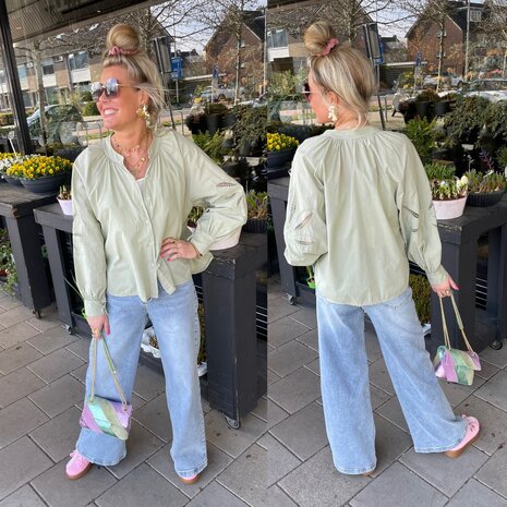 Kitty katoen blouse - army