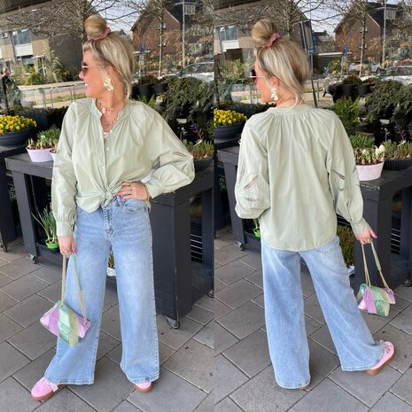 Kitty katoen blouse - army