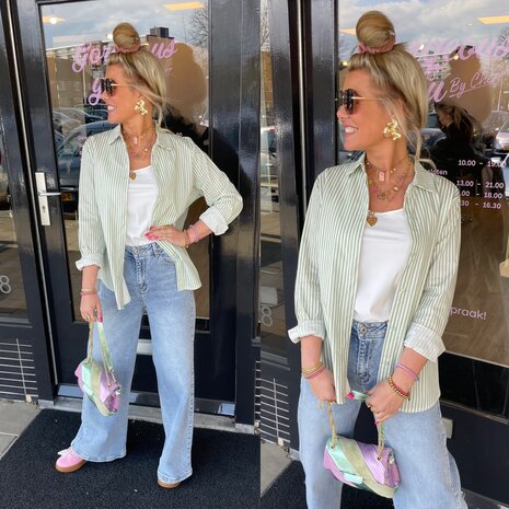 Sandra streep blouse - offwhite met groene strepen 0.5